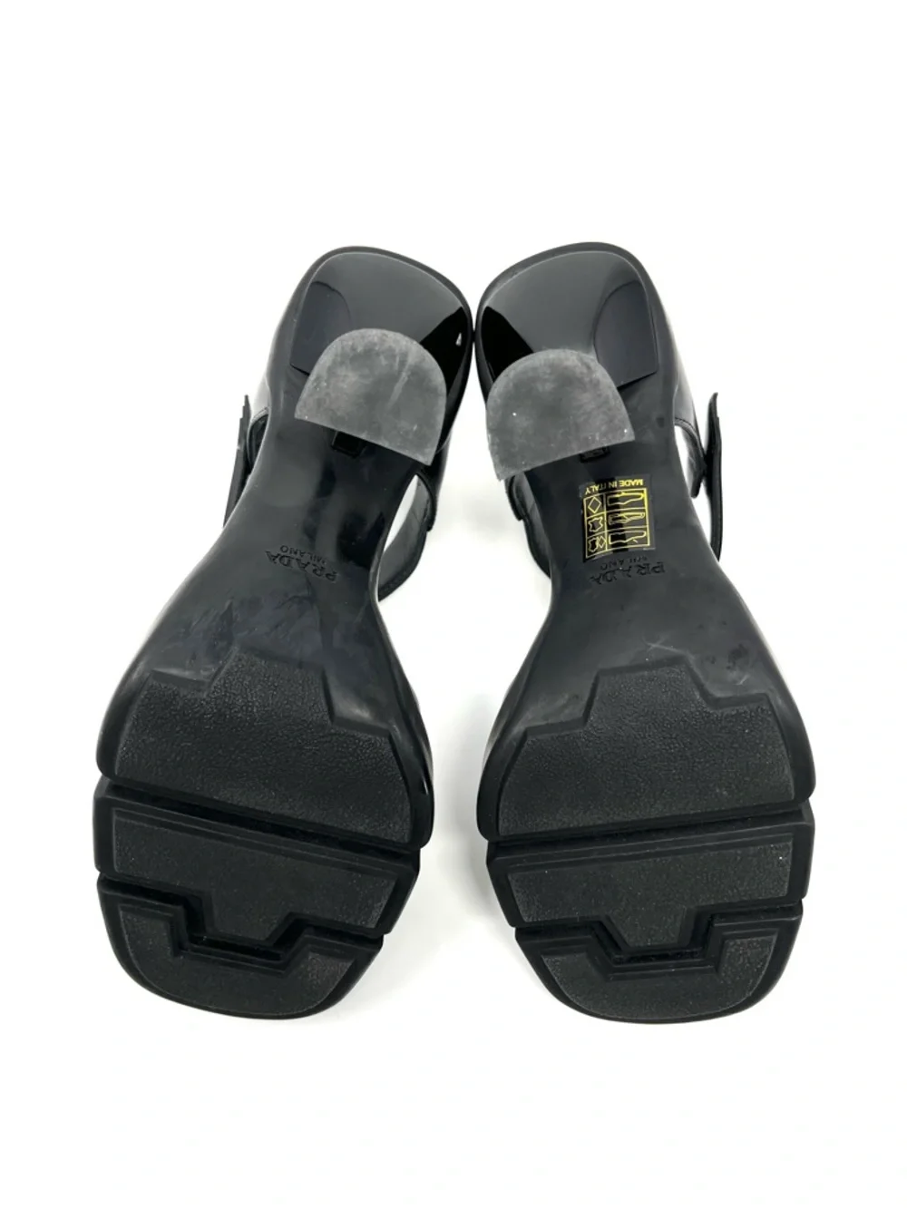 Prada Mary Jane Chunky Platform Logo High Heels Pumps Black White Leather 37 7